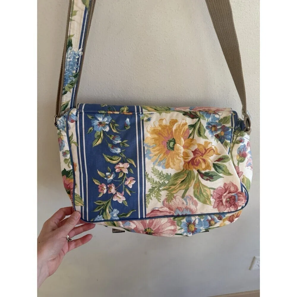 American Style Lacrosse Sports Tradition Travel Bag Crossbody Floral Pastel